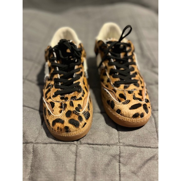 Dolce Vita Leopard Calf Hair Sneakers Tan Black White Leather 0537B Womens 8-9 - Picture 2 of 10